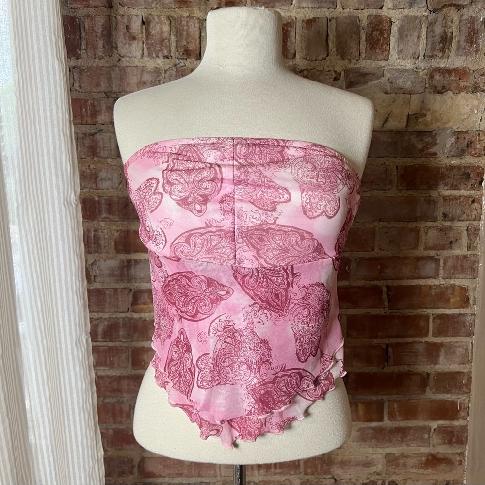Y2K Romwe Pink Paisley Strapless Cropped Top -Size M -TP26